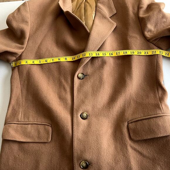 Woolmark Pure New Wool PeaCoat Men 42 R Length 45 Tan England Trench VTG 90s Y2K - Picture 6 of 16